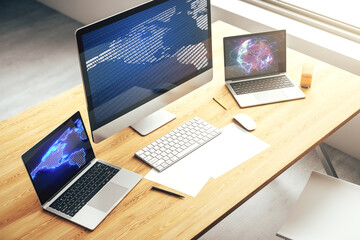 Poster - Digital America map on modern laptop screen, international trading concept. 3D Rendering