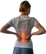 © Maestro - Woman with visualized lower back pain highlighting spine issues isolated cut out on transparent background