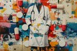 An abstract image of a doctor and medicines. A collage of contemporary art.