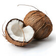 Coconut halved on white background natural food ingredient