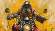 Brutal Indian man in traditional attire wearing glasses on a motorbike. Lifestyle. The concept of a serious man. For banners, posters, backgrounds, adverts, blogs, concept art.