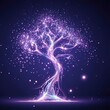 Linear tree with beautiful light particles with dark background.with Generative AI technology
