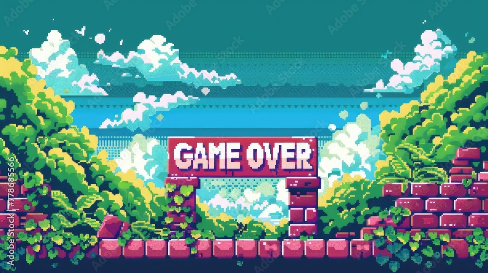 Game over Pixel art design. Arcade retro banner, digital pixel 8-bit ...