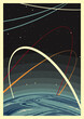 Retro Space Poster Template. Planet, Orbit, Moon, Stars. Cosmic Background, Retro Colors and Style 