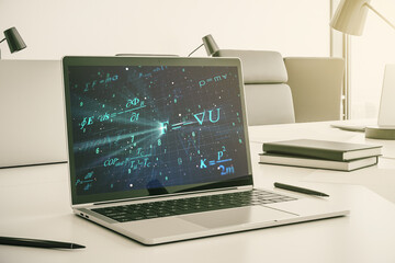 Poster - Creative scientific formula concept on modern laptop screen. 3D Rendering