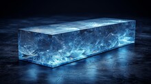 A Large Crystal Box Sitting On Top Of A Black Table Next To A Glass Vase With Water Inside Of It.