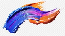 Acrylic Paint Brush Stroke. Bright Orange, Velvet Or Purple And Blue Gradient 3d Paint Brush With Vibrant Texture On Transparent Background. Creative Concept Of Digital Painted Color Stroke