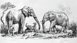 Engraving of African animals, generative Ai