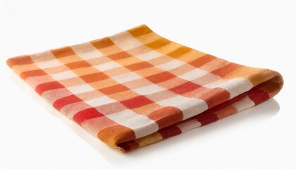 red orange checkered cloth isolated on white gingham folded kitchen towel picnic napking design element
