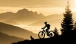 set of silhouettes mountain bike rider tress bird of prey owl hare black and white landscape illustration