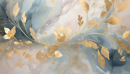 Canvas Print - abstract blue gold floral marble texture background