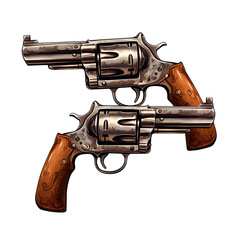Wall Mural - illustration of western revolvers, Isolated on transparent PNG background, Generative ai