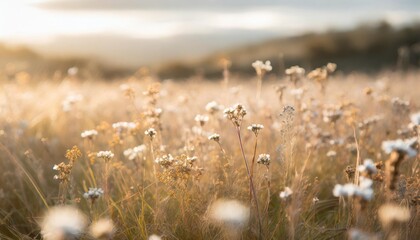 Poster - tiny wildflowers carpet a field creating a vibrant and enchanting macro landscape