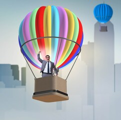 Wall Mural - Businessman flying on balloon in challenge concept