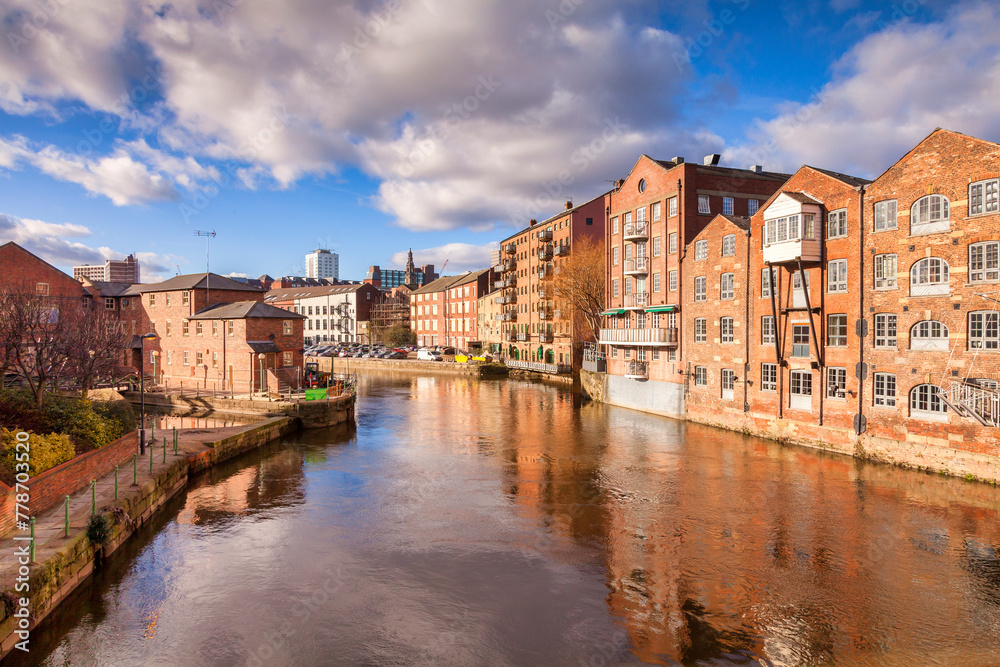 Leeds, West Yorkshire, England, UK - the River Aire in the centre of ...