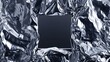 Metallic foil with black square border. Modern abstract backdrop.