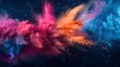 Spectacular Burst of Colorful Powder Explosion Envelops Dramatic Dark Background