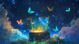 Fototapeta Perspektywa 3d - An open jewelry box with butterflies emerging from it