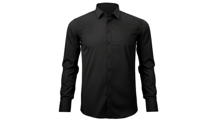 Wall Mural - black button up long sleeve collar shirt front side view on transparent background