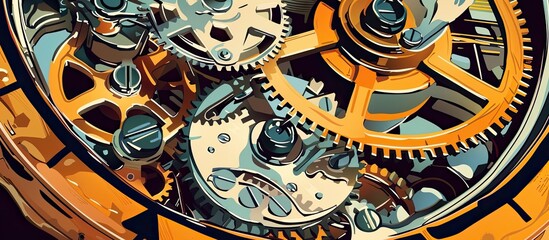 Poster - A close up of the intricate pattern of gears inside a watch, resembling the design of an automotive tire rim. A fusion of art and engineering