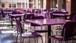 Purple chairs on the tables in restaurant classroom dining View of an empty space