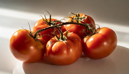 Wall Mural - a collection of fresh juicy red ripe tomatoes on and off the vine isolated against a transparent background