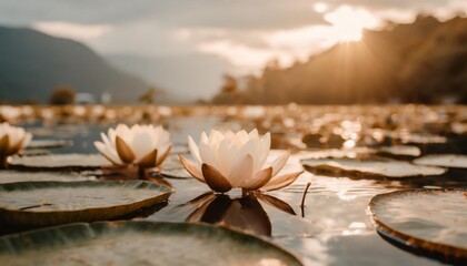 Canvas Print - enchanting lotus flowers in a mystical water scene