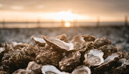 Wall Mural - close up of a heap of oysters