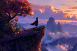 © Saranpong - Majestic Sunset Sky with Solitary Figure on Cliff Edge Overlooking Mountainous Landscape