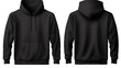 Set of Black front and back view tee hoodie hoody sweatshirt on transparent background. Mockup template for artwork graphic design