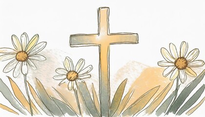 hand drawn style illustration of an easter cross isolated on a white background