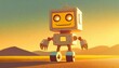 a cartoon character design of a clumsy robot with a square shaped body ai generative