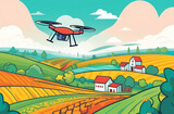 Fototapeta Sport - Illustration of an agrodrone exploring farmers' fields