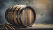 Wooden barrel on a table and textured background 