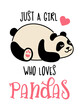 Cute panda. Simple flat icon with funny inscription