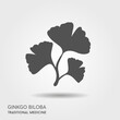 Cartoon flat ginkgo biloba leaves isolated with shadow.