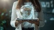businesswoman holding tablet pc and earth globe .generative ai