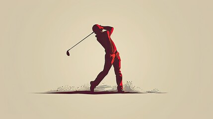 Wall Mural - A man in a red shirt is swinging a golf club