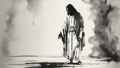 Wall Mural - Watercolor painting of Jesus Christ in an impressionist style.