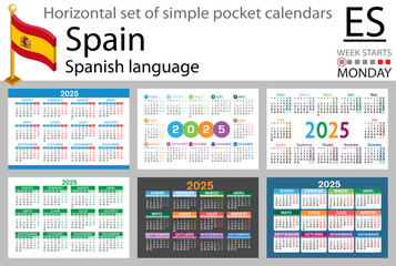 Wall Mural - Spanish horizontal set of pocket calendar for 2025. Week starts Monday