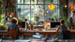 © NOTE OMG - A photo of a busy marketing agency office, employees focused on sleek, modern computers