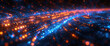 Abstract digital background with glowing blue and orange lights, representing the concept of technology or science fiction space background. Created with Ai