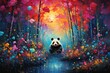 Panda abstract vibrant color illustration
