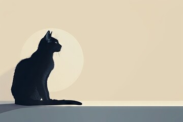 Minimalist cat Meditation peacefulness illustration clean lines, geometric shapes, and subdued colors to create a sense of calm and introspection.