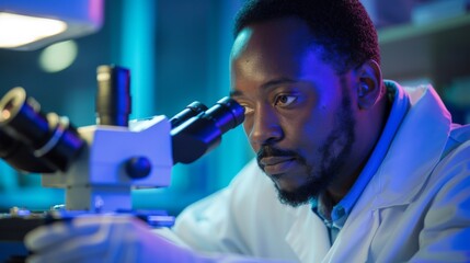 Aufkleber - Focused male scientist examining samples with a microscope in a research laboratory