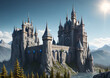 Medieval fantasy castle on the mountain, Generative AI