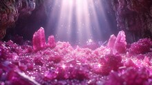   A Cluster Of Pink Stones In A Cave's Center, Illuminated By Sunlight Filtering Through One Of Them