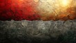   A red, yellow, and grey background painting with a white strip dividing it and a crack running through the center