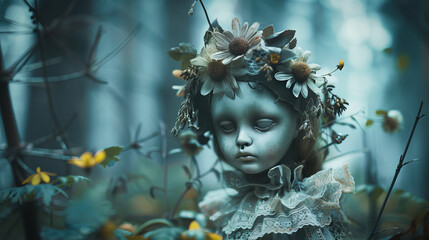 Wall Mural - A creepy doll in the forest