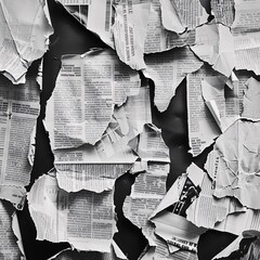 Wall Mural - Old torn black and white newspaper textures